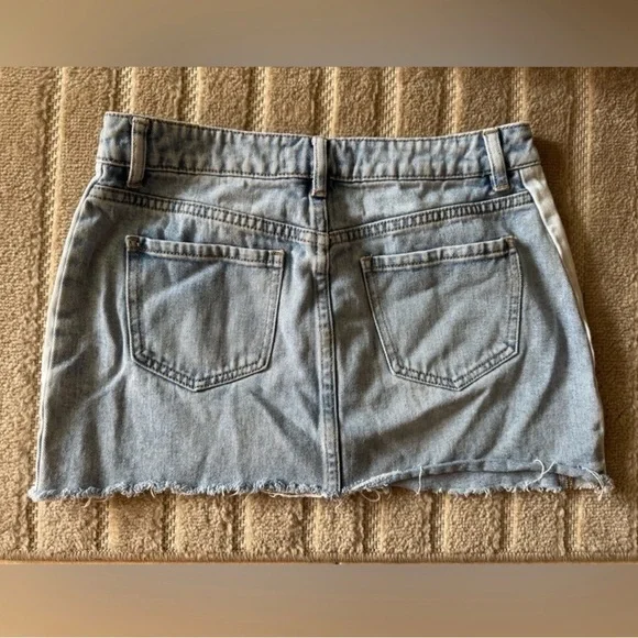 PacSun Two Tone Denim Mini Skirt Y2K Raw Hem Size 28 Blue White - Picture 7 of 9